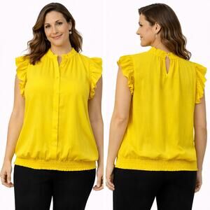 NWT NY & Co Ruffled Flutter Sleeve Blouse | XL | Yellow